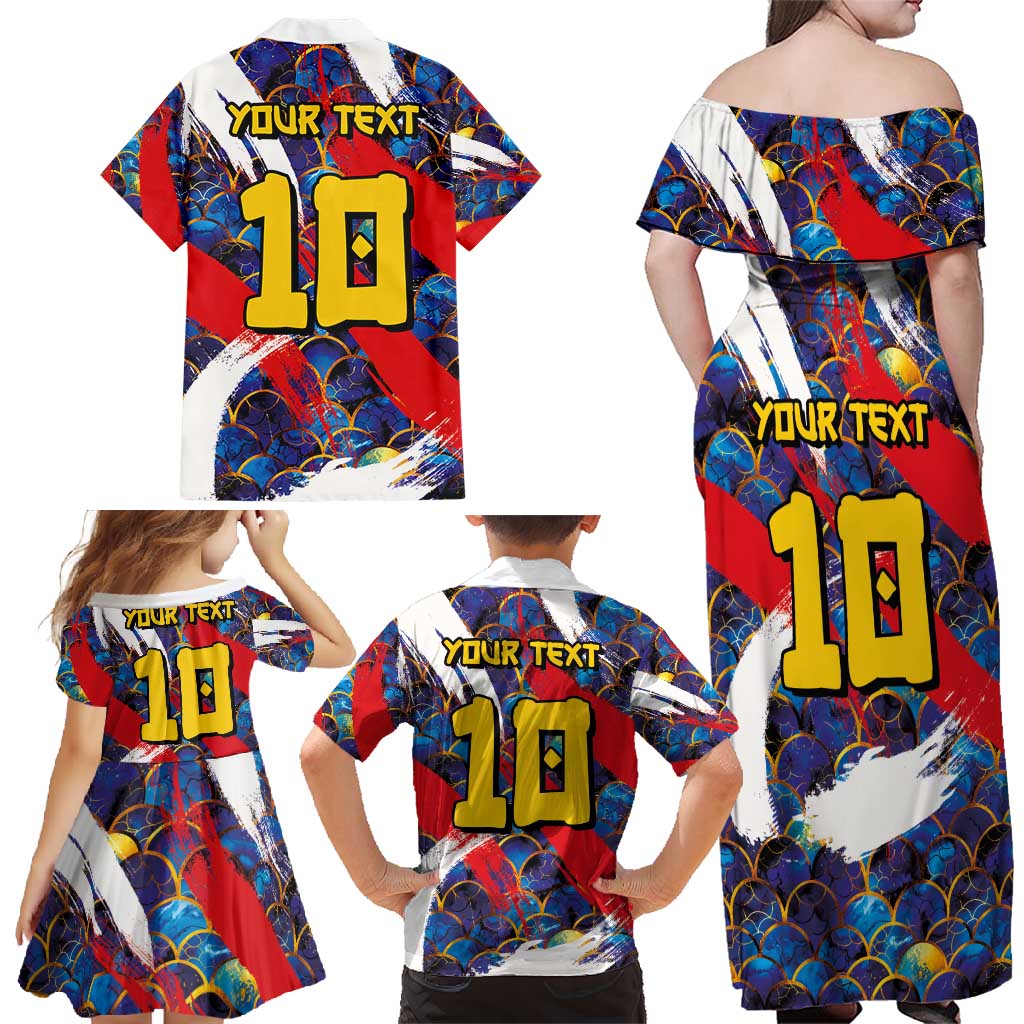 Custom Japan Football Family Matching Off Shoulder Maxi Dress and Hawaiian Shirt Seigaiha and Brush Style