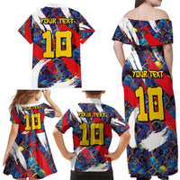Custom Japan Football Family Matching Off Shoulder Maxi Dress and Hawaiian Shirt Seigaiha and Brush Style