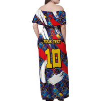 Custom Japan Football Family Matching Off Shoulder Maxi Dress and Hawaiian Shirt Seigaiha and Brush Style