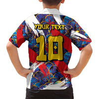 Custom Japan Football Family Matching Off Shoulder Short Dress and Hawaiian Shirt Seigaiha and Brush Style