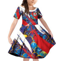 Custom Japan Football Family Matching Off Shoulder Short Dress and Hawaiian Shirt Seigaiha and Brush Style