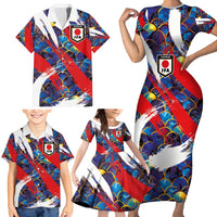 Custom Japan Football Family Matching Short Sleeve Bodycon Dress and Hawaiian Shirt Seigaiha and Brush Style