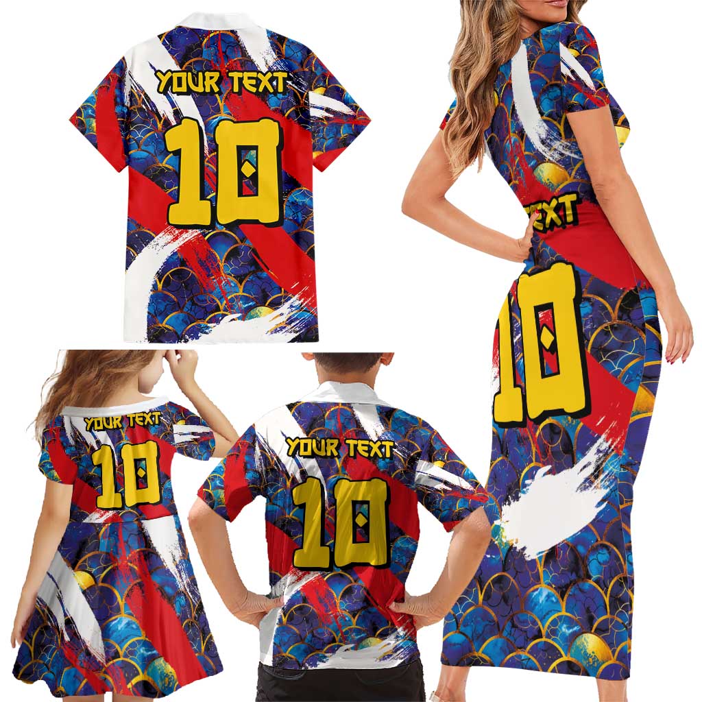 Custom Japan Football Family Matching Short Sleeve Bodycon Dress and Hawaiian Shirt Seigaiha and Brush Style
