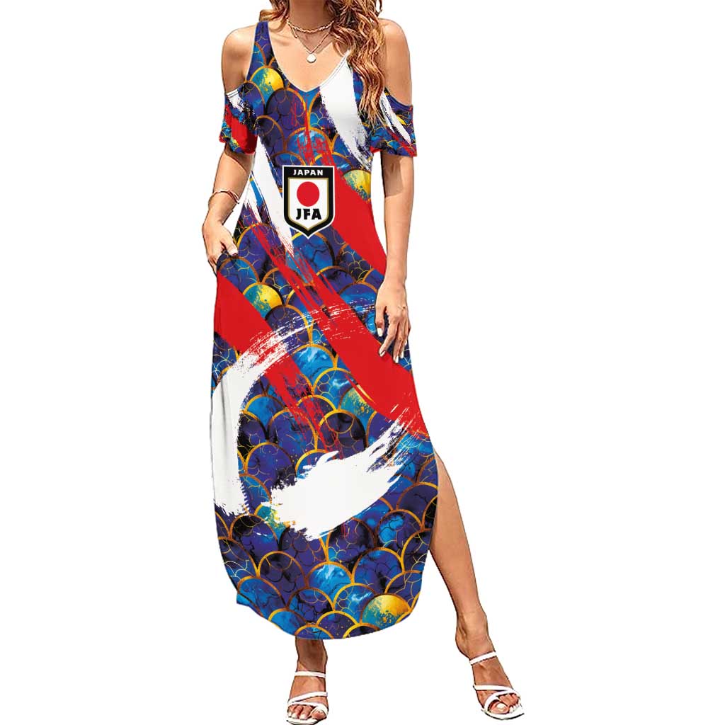 Custom Japan Football Family Matching Summer Maxi Dress and Hawaiian Shirt Seigaiha and Brush Style