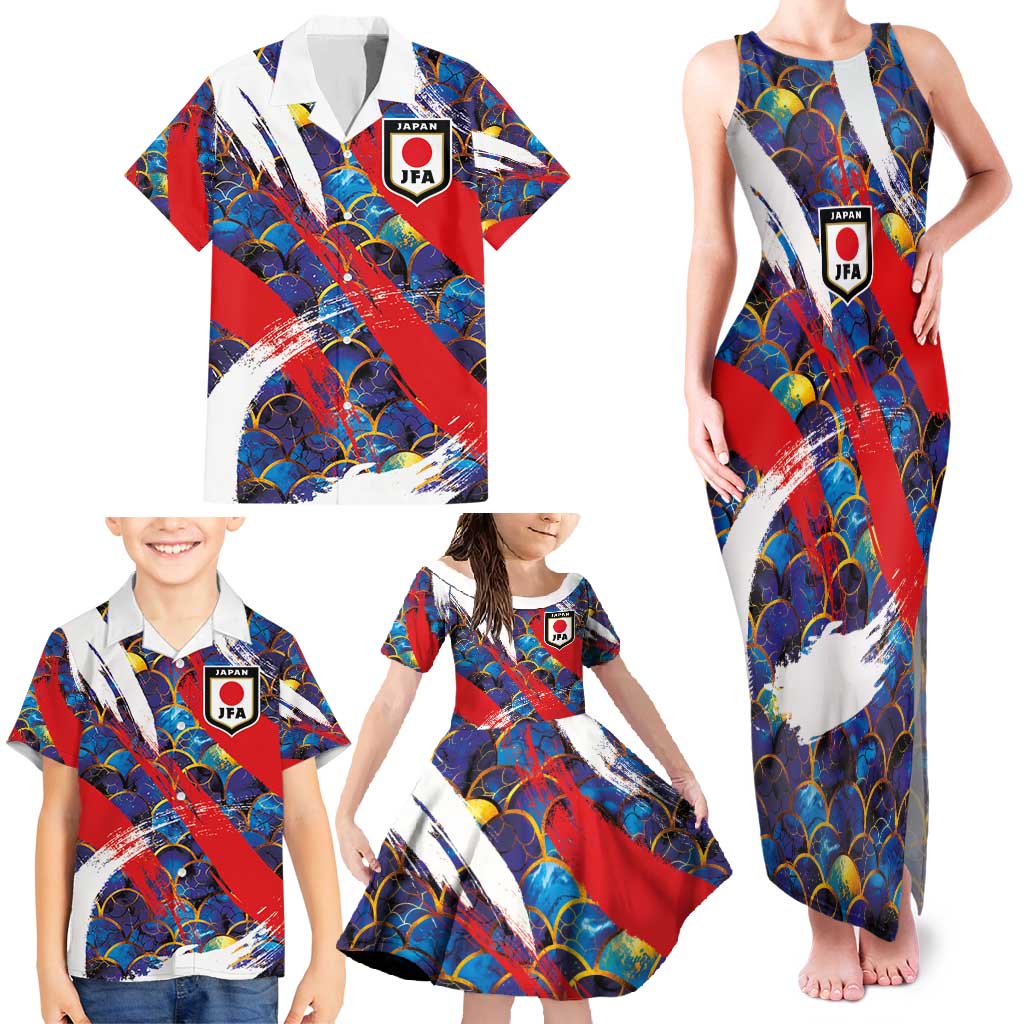 Custom Japan Football Family Matching Tank Maxi Dress and Hawaiian Shirt Seigaiha and Brush Style