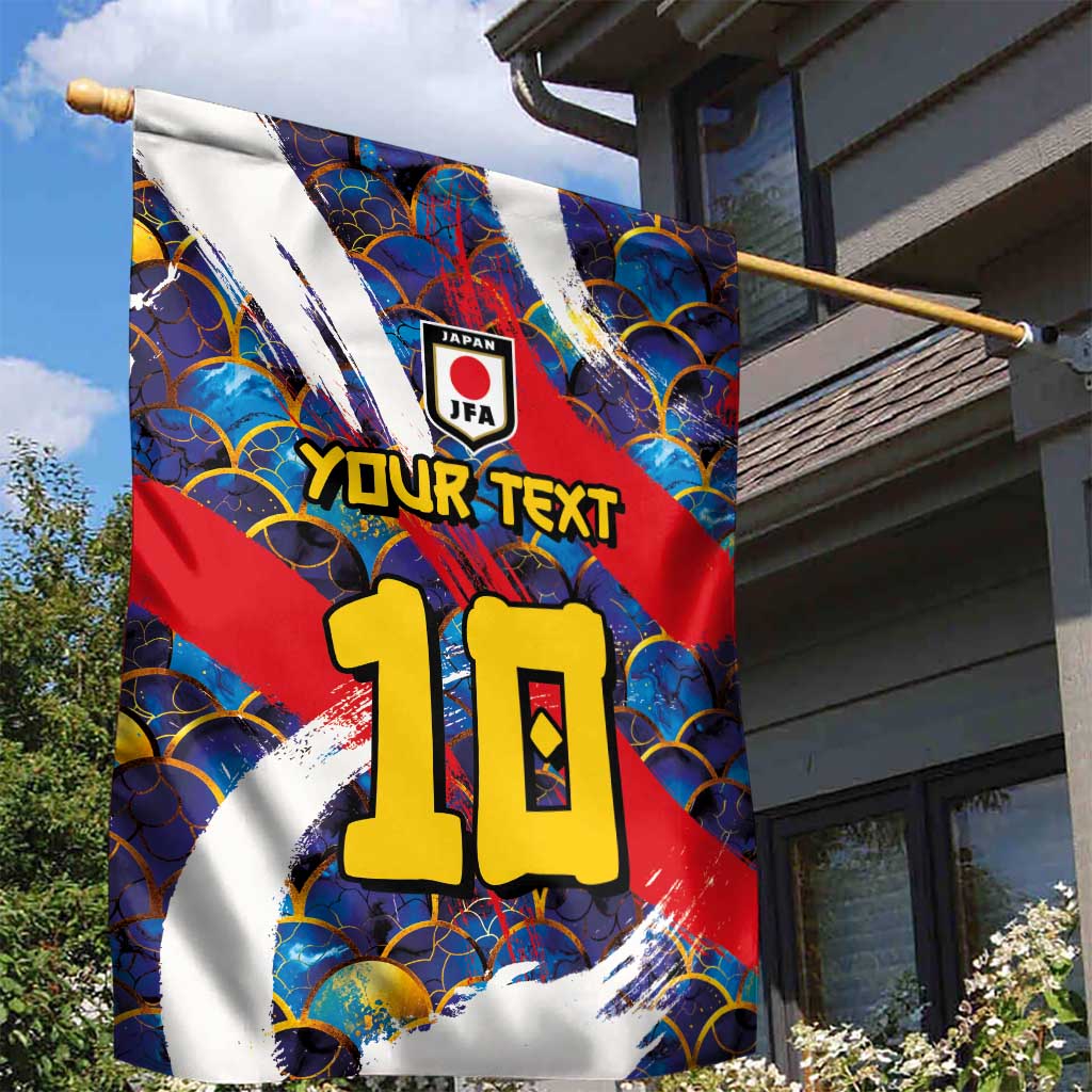 Custom Japan Football Garden Flag Seigaiha and Brush Style