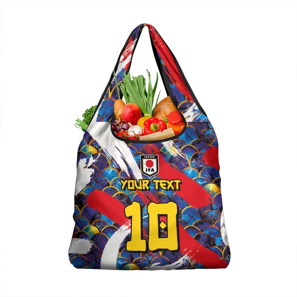 Custom Japan Football Grocery Bag Seigaiha and Brush Style