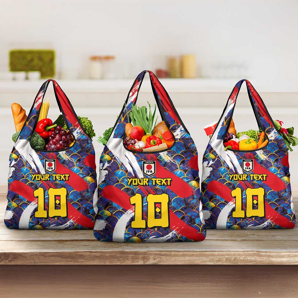 Custom Japan Football Grocery Bag Seigaiha and Brush Style