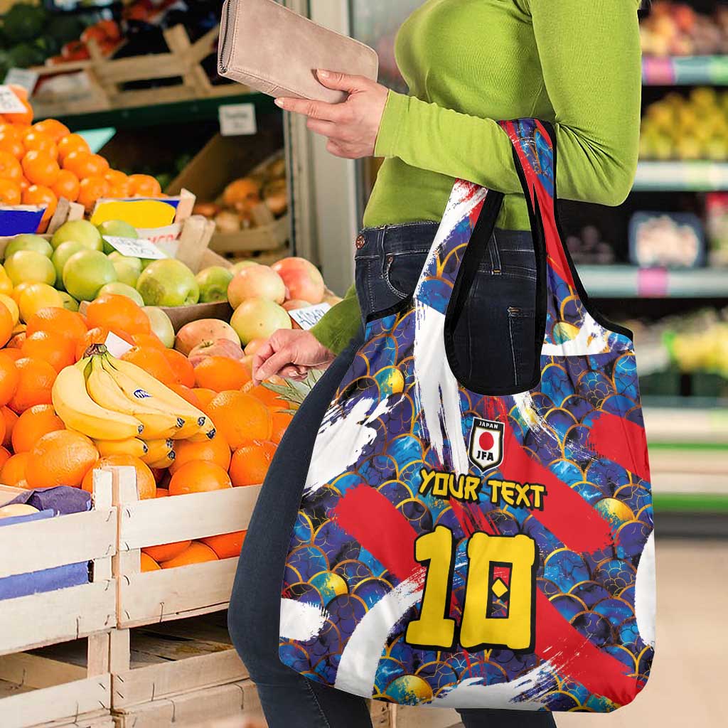 Custom Japan Football Grocery Bag Seigaiha and Brush Style