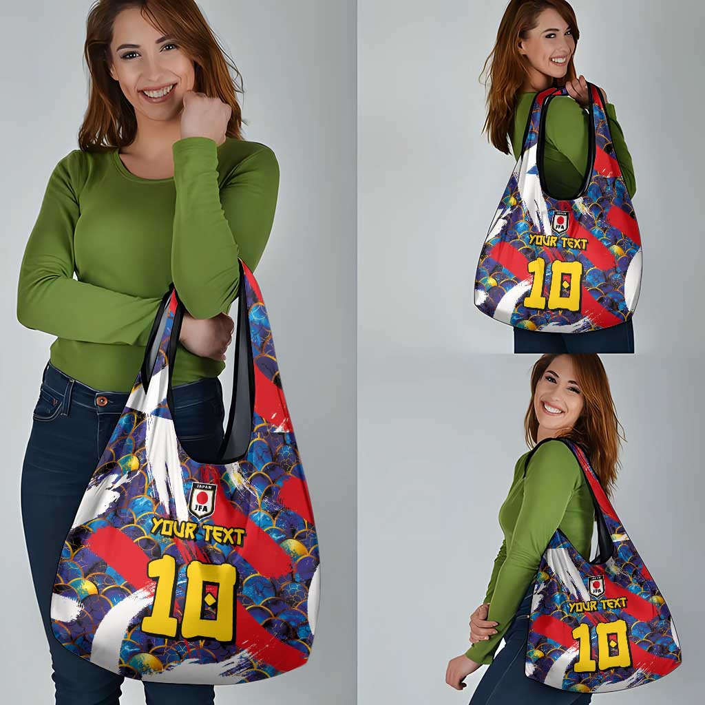 Custom Japan Football Grocery Bag Seigaiha and Brush Style