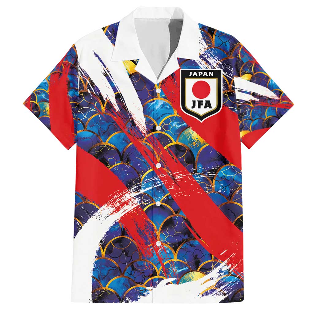 Custom Japan Football Hawaiian Shirt Seigaiha and Brush Style