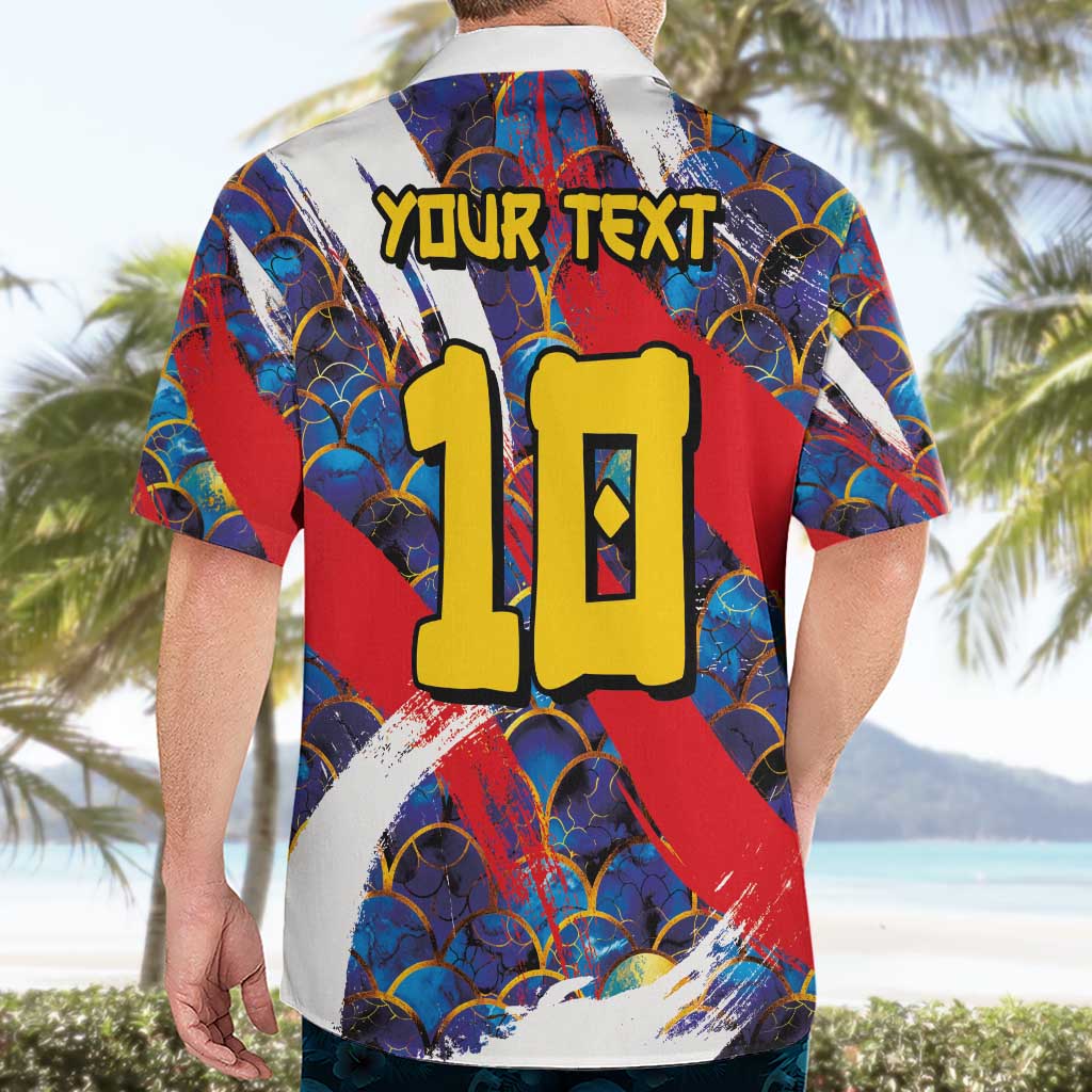 Custom Japan Football Hawaiian Shirt Seigaiha and Brush Style