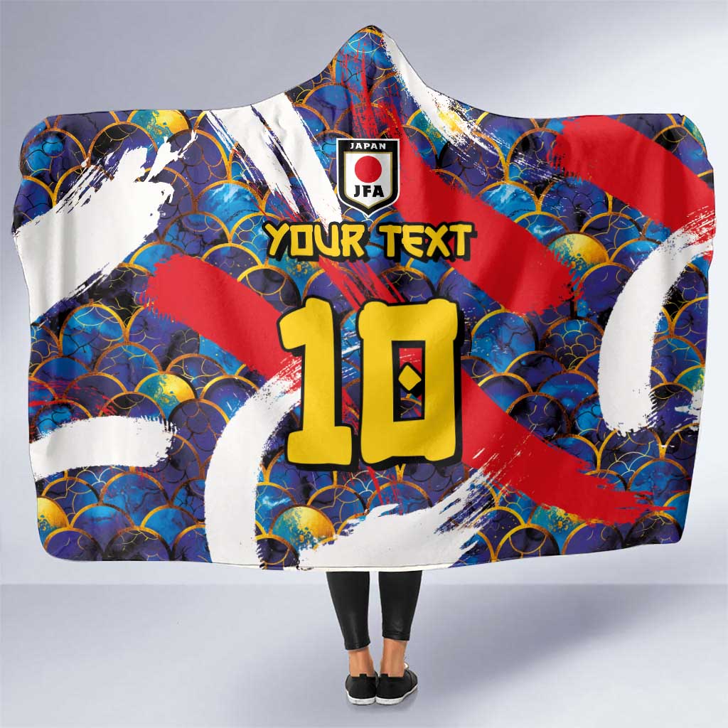 Custom Japan Football Hooded Blanket Seigaiha and Brush Style