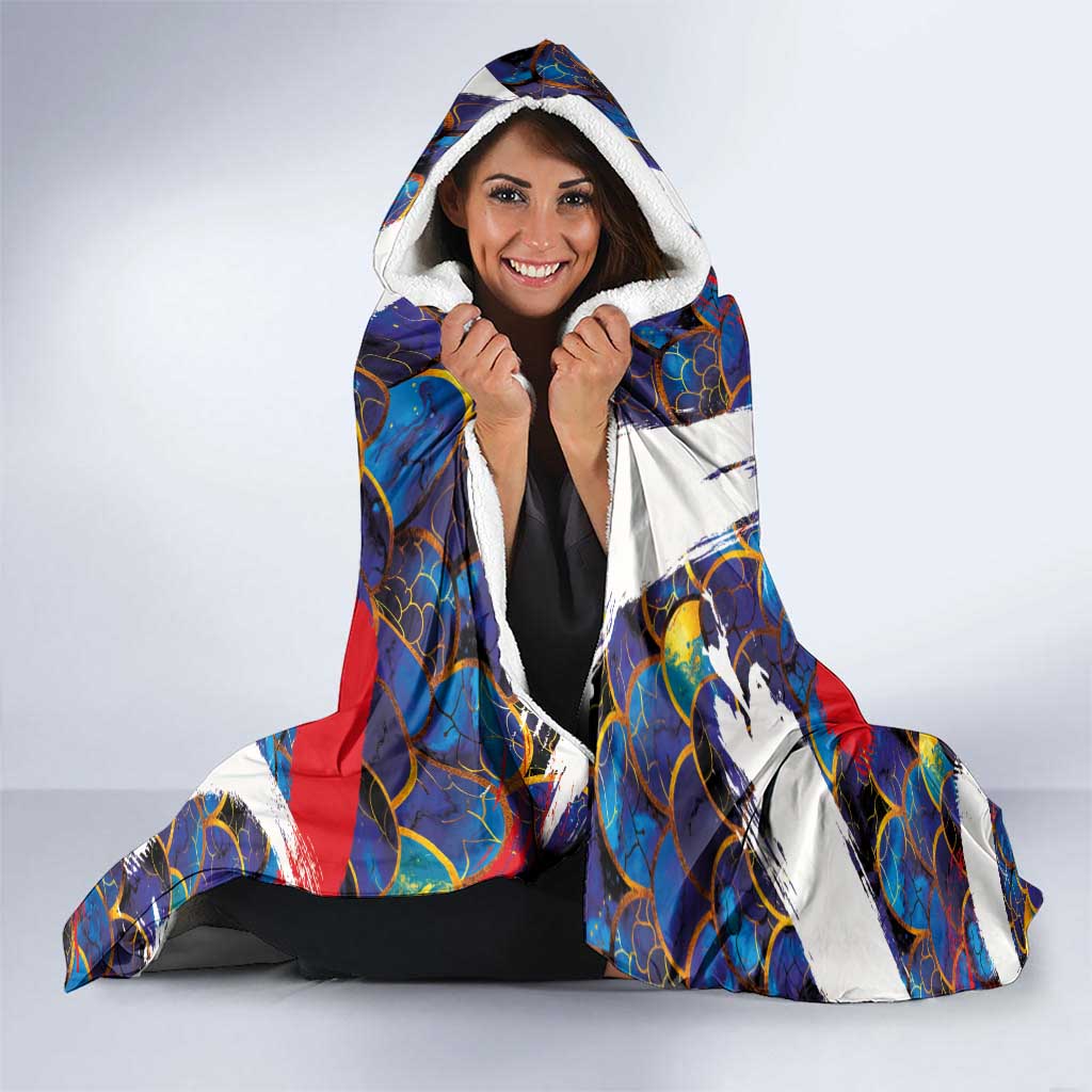 Custom Japan Football Hooded Blanket Seigaiha and Brush Style