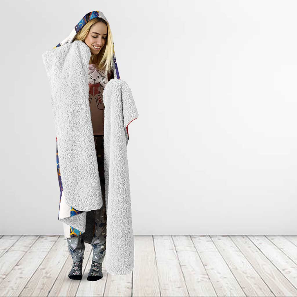 Custom Japan Football Hooded Blanket Seigaiha and Brush Style