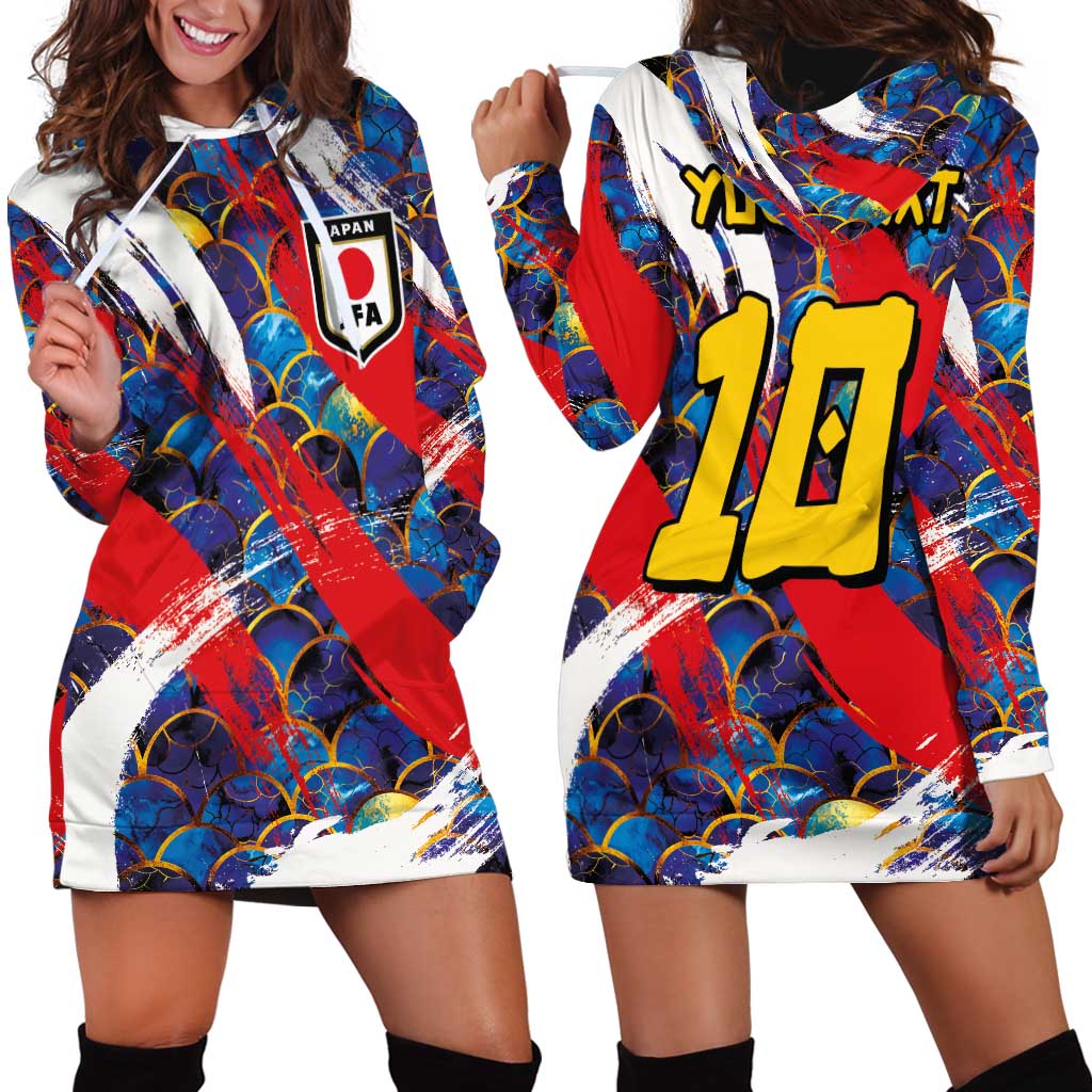 Custom Japan Football Hoodie Dress Seigaiha and Brush Style