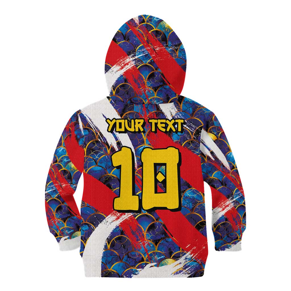 Custom Japan Football Kid Hoodie Seigaiha and Brush Style