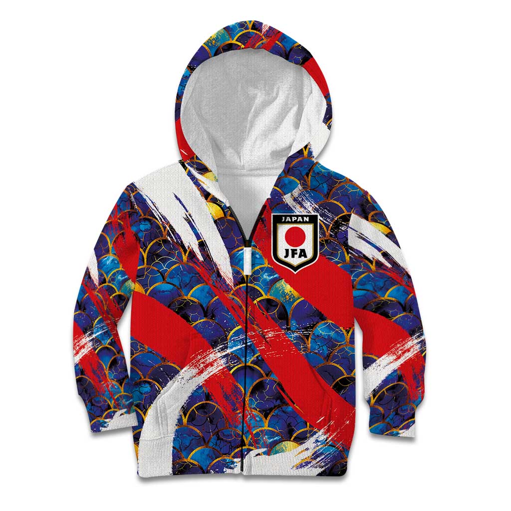 Custom Japan Football Kid Hoodie Seigaiha and Brush Style