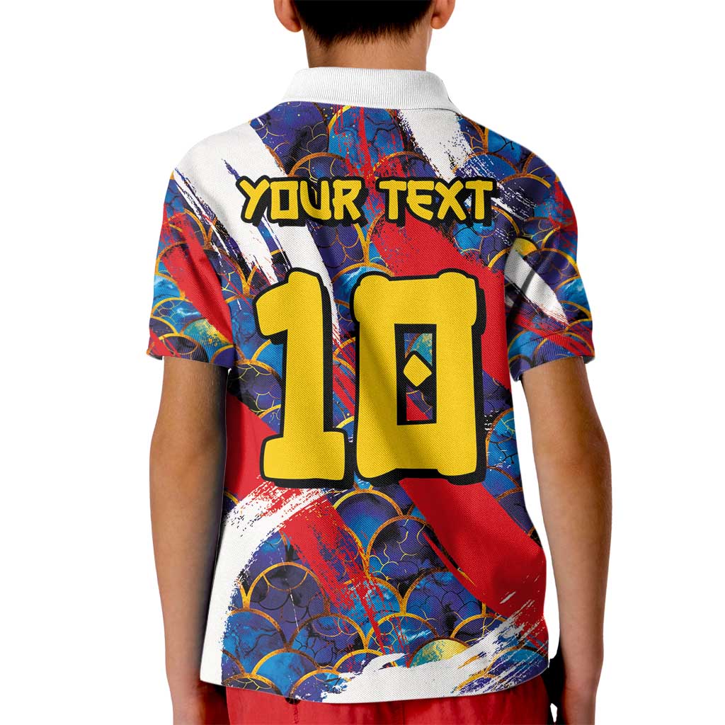 Custom Japan Football Kid Polo Shirt Seigaiha and Brush Style