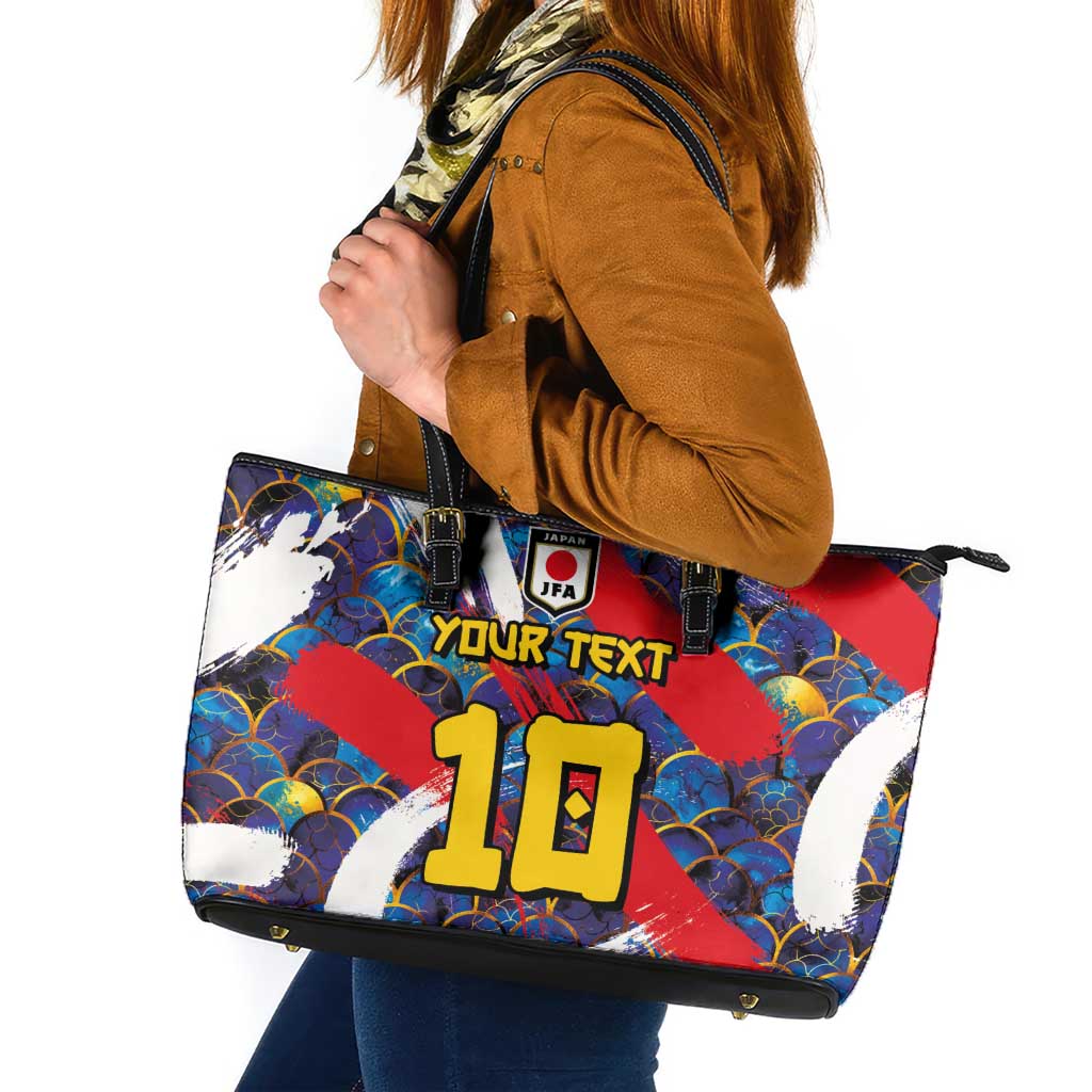 Custom Japan Football Leather Tote Bag Seigaiha and Brush Style