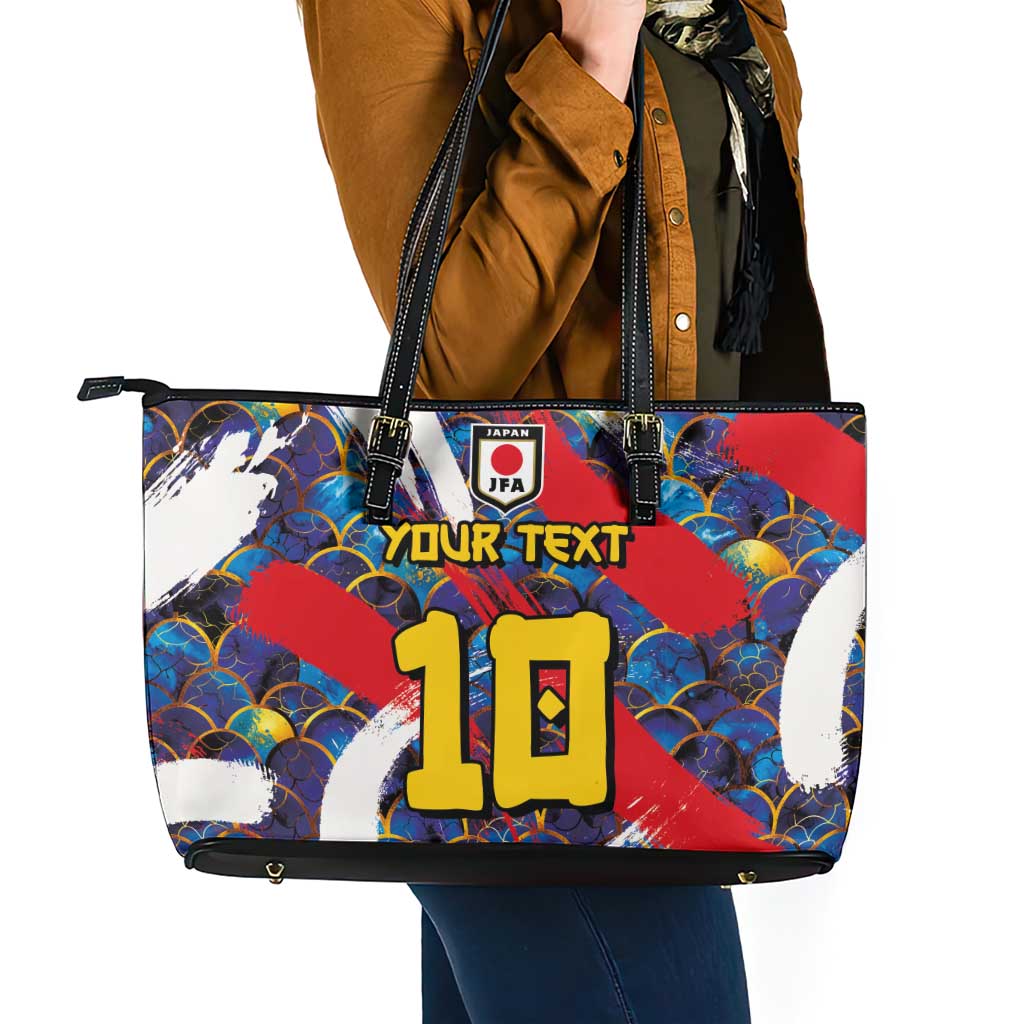 Custom Japan Football Leather Tote Bag Seigaiha and Brush Style