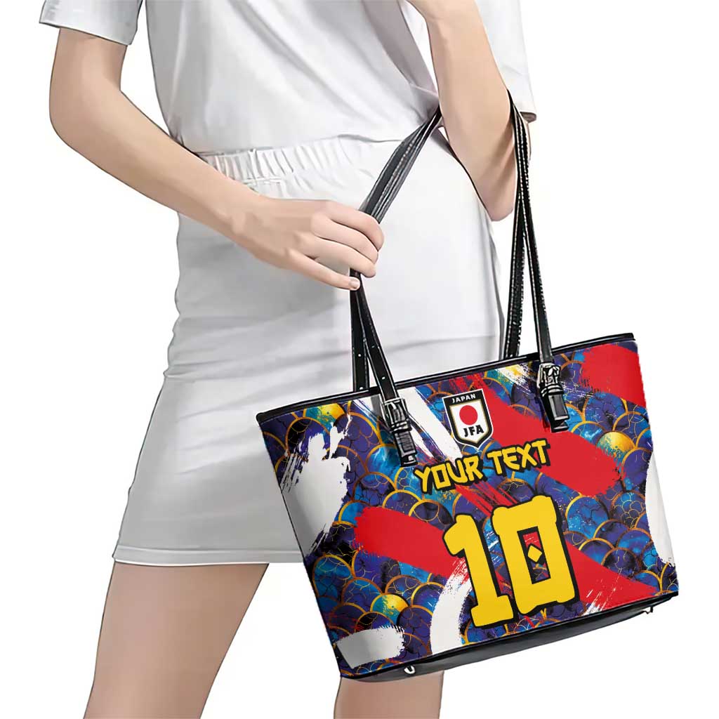 Custom Japan Football Leather Tote Bag Seigaiha and Brush Style