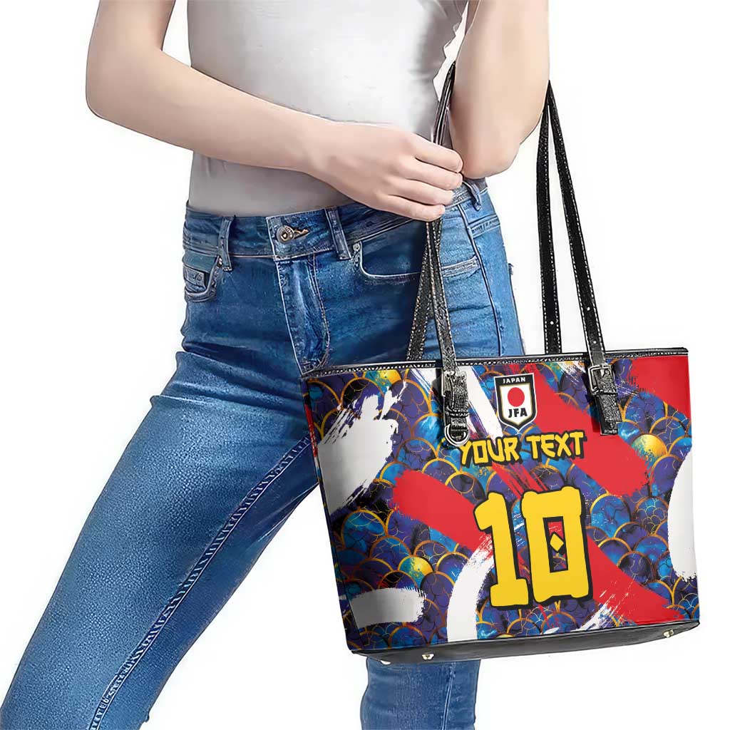Custom Japan Football Leather Tote Bag Seigaiha and Brush Style