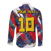 Custom Japan Football Long Sleeve Button Shirt Seigaiha and Brush Style