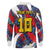 Custom Japan Football Long Sleeve Polo Shirt Seigaiha and Brush Style