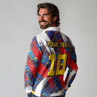 Custom Japan Football Long Sleeve Polo Shirt Seigaiha and Brush Style