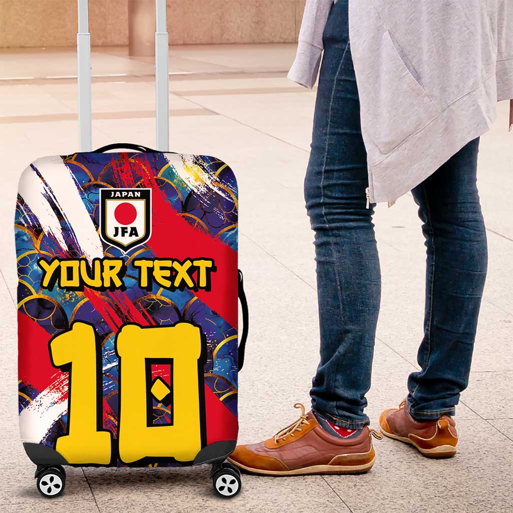 Custom Japan Football Luggage Cover Seigaiha and Brush Style