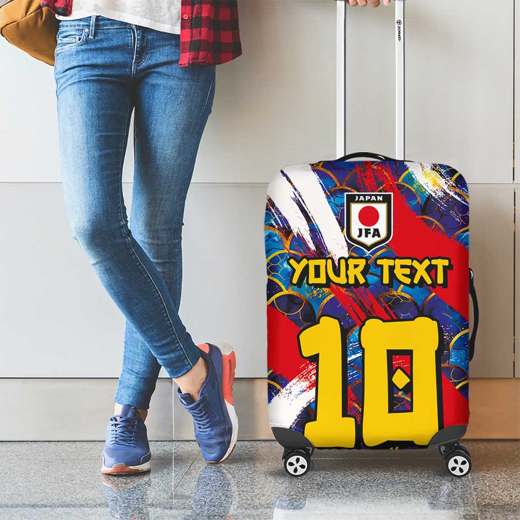 Custom Japan Football Luggage Cover Seigaiha and Brush Style