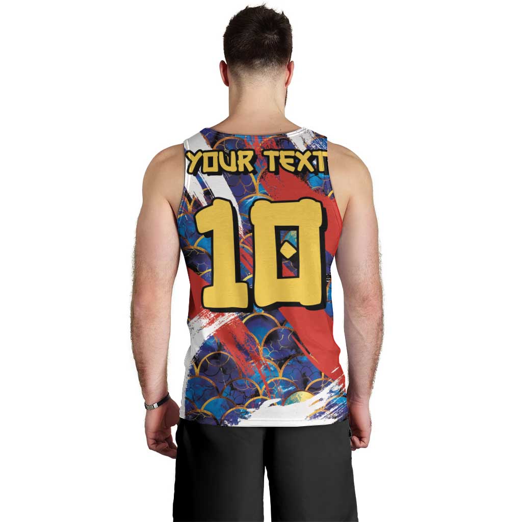 Custom Japan Football Men Tank Top Seigaiha and Brush Style