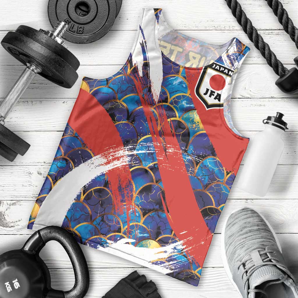 Custom Japan Football Men Tank Top Seigaiha and Brush Style
