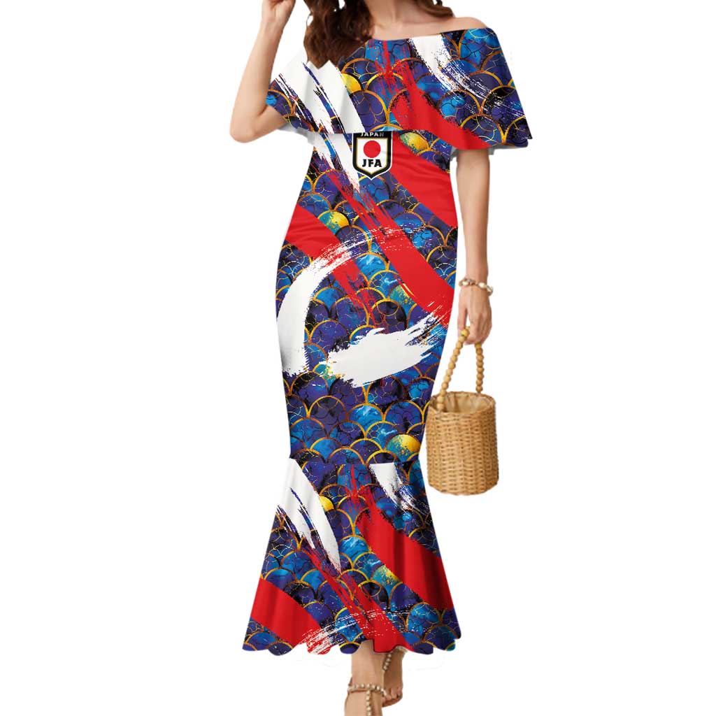 Custom Japan Football Mermaid Dress Seigaiha and Brush Style