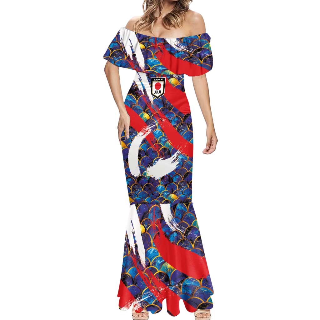 Custom Japan Football Mermaid Dress Seigaiha and Brush Style