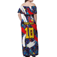 Custom Japan Football Off Shoulder Maxi Dress Seigaiha and Brush Style