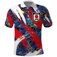 Custom Japan Football Polo Shirt Seigaiha and Brush Style