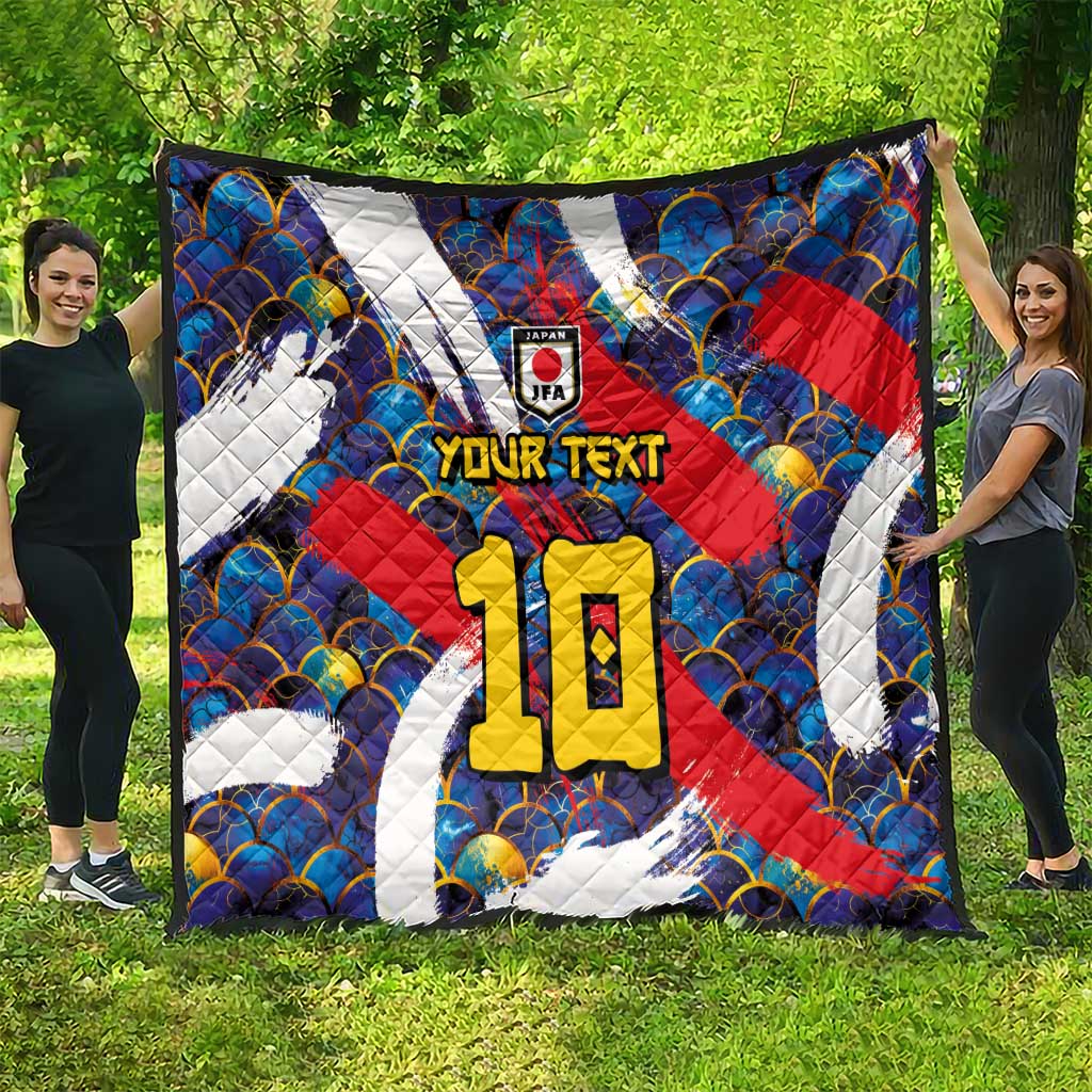Custom Japan Football Quilt Seigaiha and Brush Style