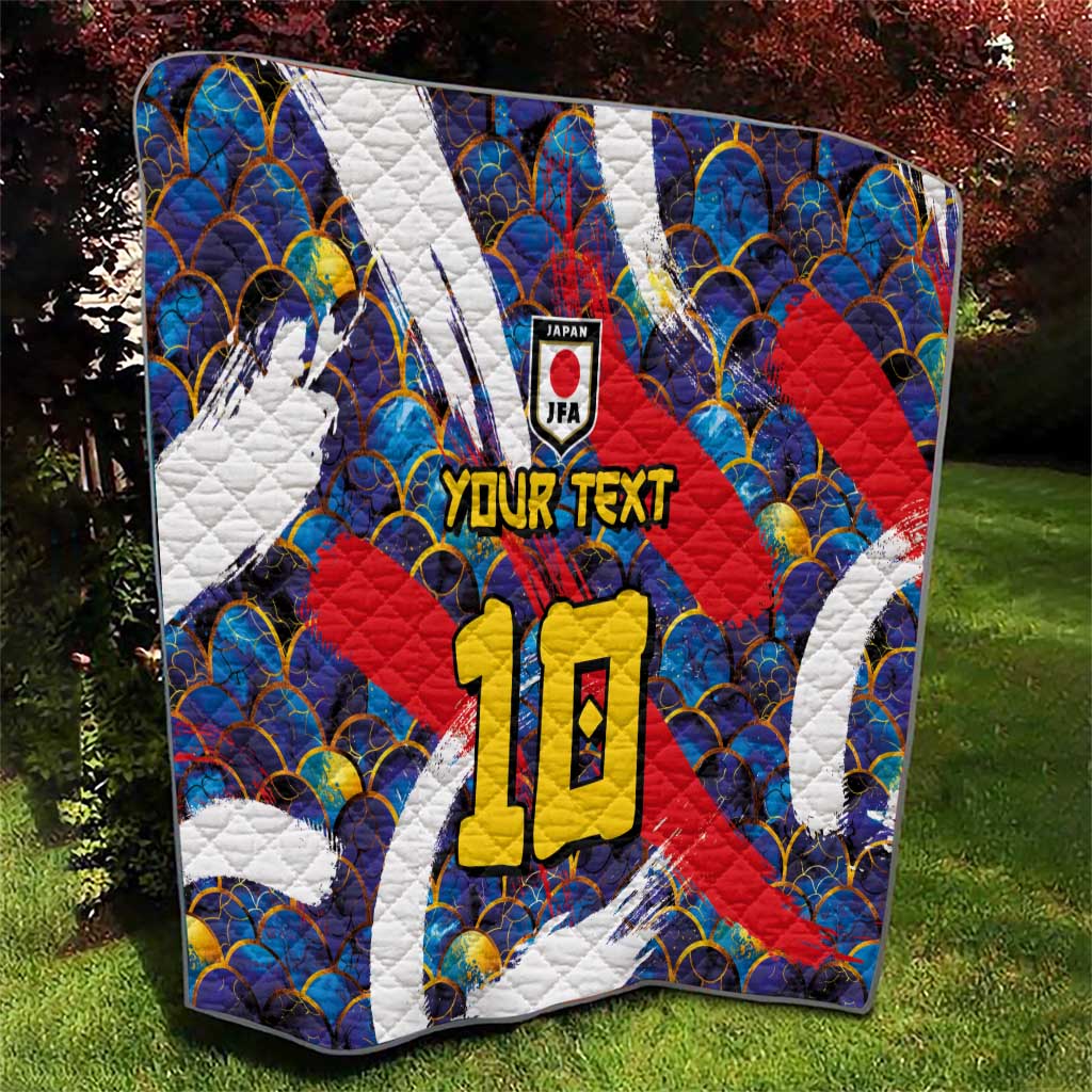 Custom Japan Football Quilt Seigaiha and Brush Style