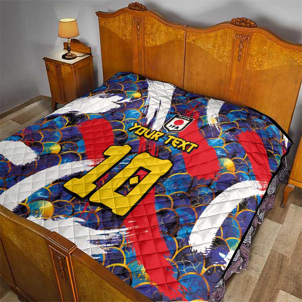 Custom Japan Football Quilt Seigaiha and Brush Style