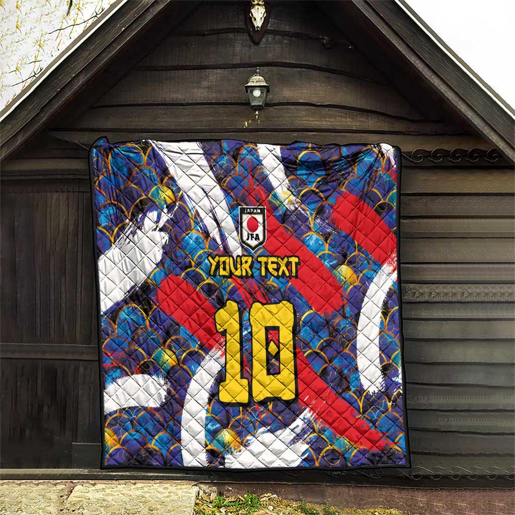 Custom Japan Football Quilt Seigaiha and Brush Style