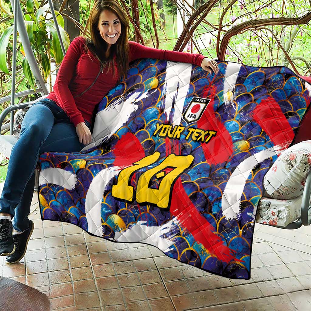 Custom Japan Football Quilt Seigaiha and Brush Style