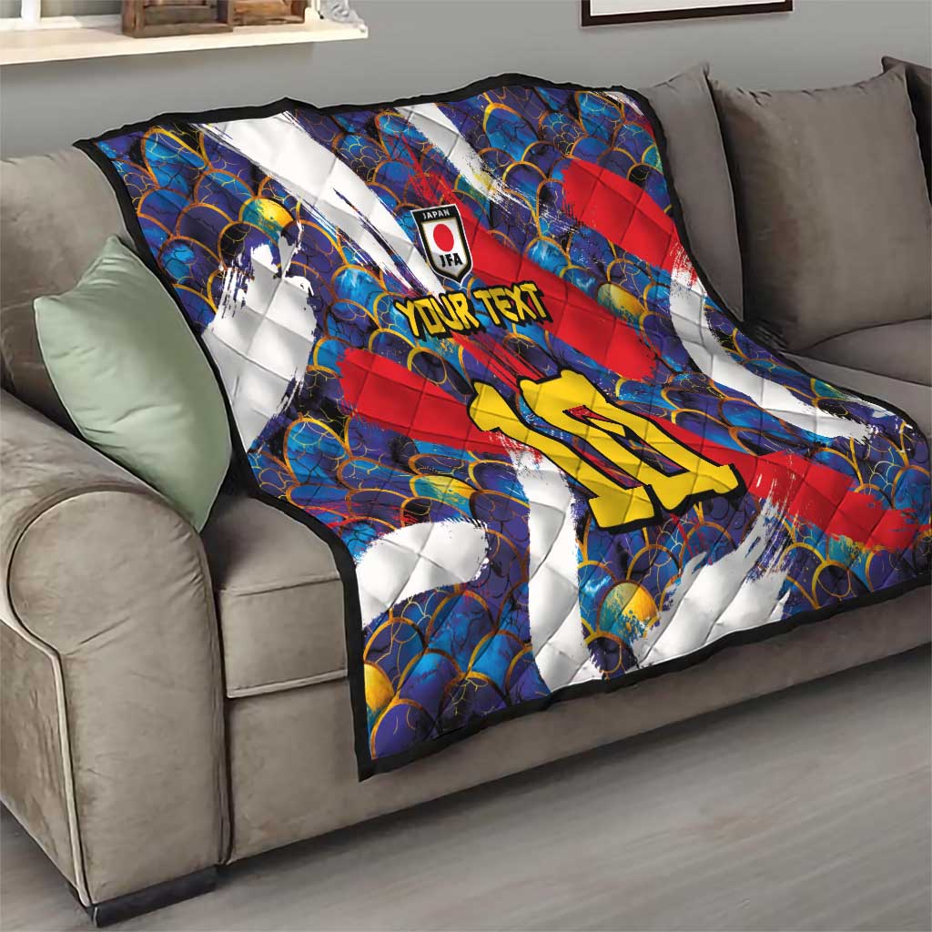 Custom Japan Football Quilt Seigaiha and Brush Style