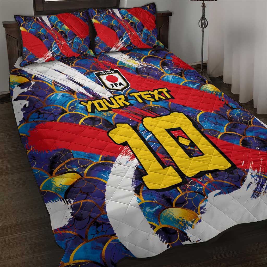Custom Japan Football Quilt Bed Set Seigaiha and Brush Style