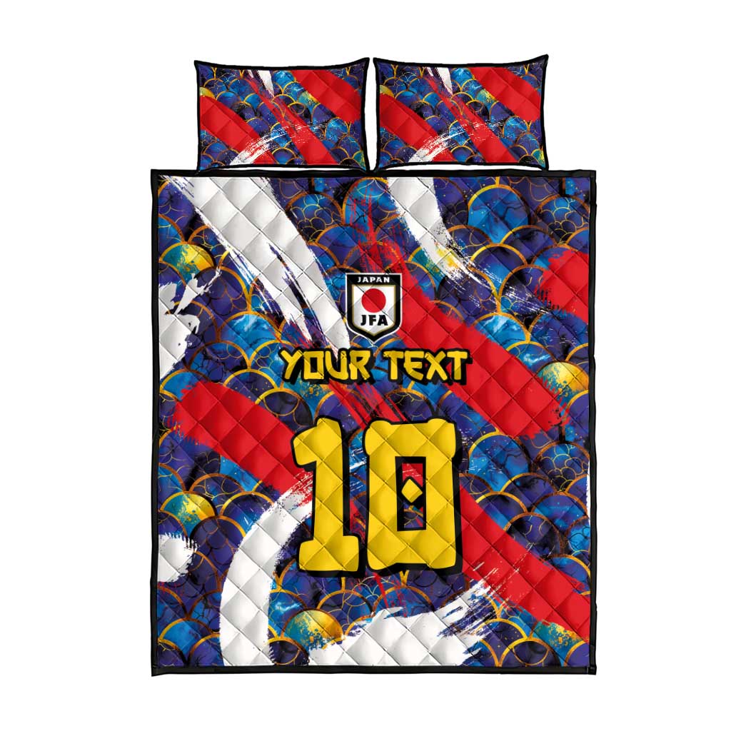 Custom Japan Football Quilt Bed Set Seigaiha and Brush Style