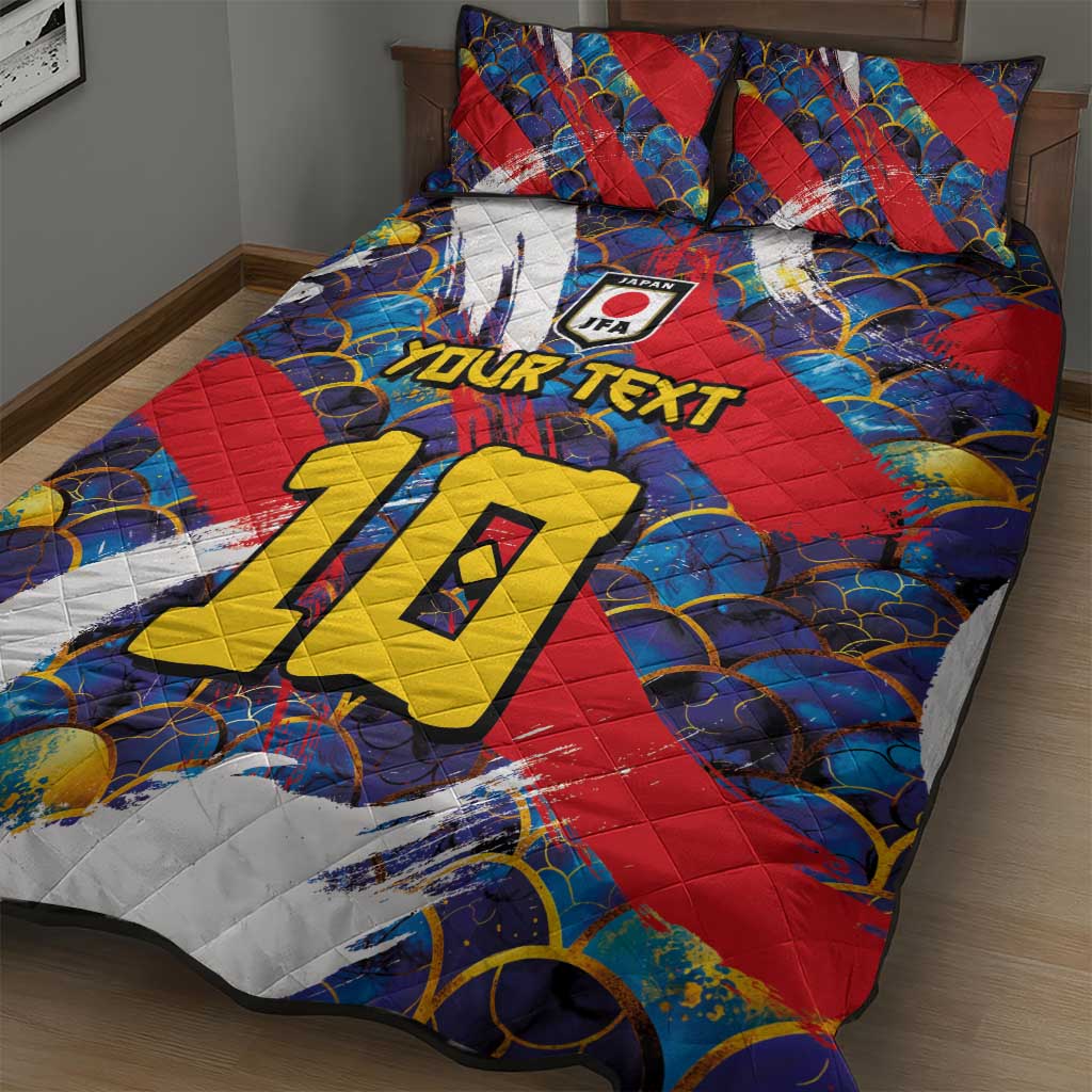 Custom Japan Football Quilt Bed Set Seigaiha and Brush Style