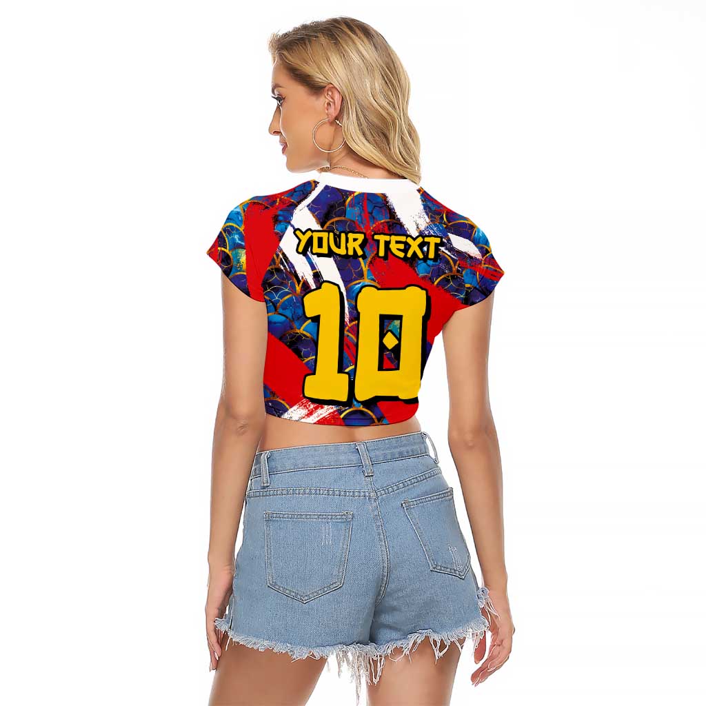 Custom Japan Football Raglan Cropped T Shirt Seigaiha and Brush Style