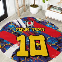 Custom Japan Football Round Carpet Seigaiha and Brush Style