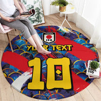 Custom Japan Football Round Carpet Seigaiha and Brush Style